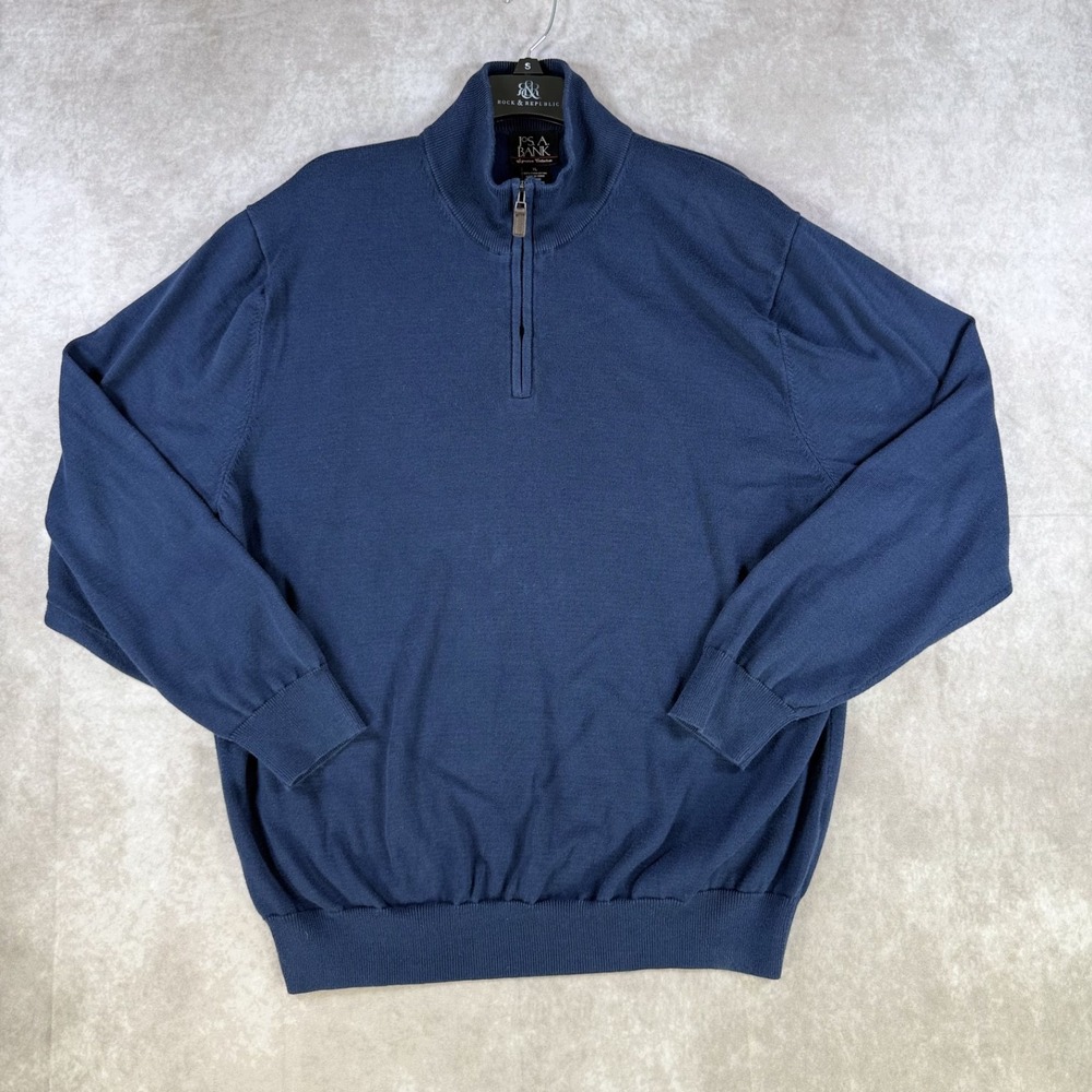 Jos‎ A Bank Sweater Men XL Blue Quarter Zip Long Sleeve Signature Collection